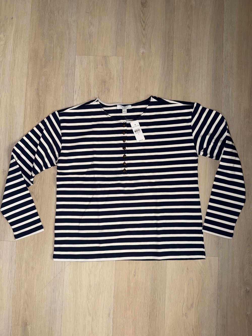 Ann Taylor Navy and White Striped Long-Sleeve Top NWT